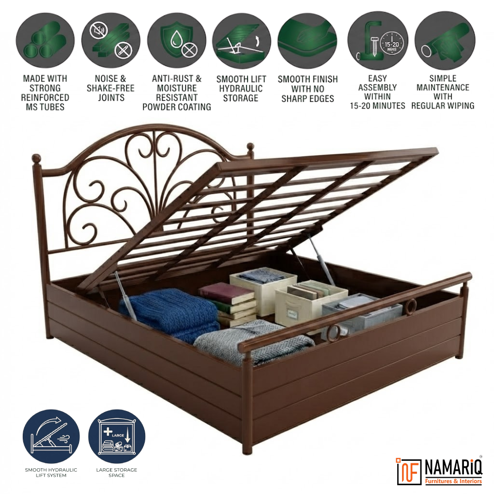 mayura-namariq-heavy-duty-hydraulic-storage-metal-bed-frame-with-designer-scrolled-headboard-bedroom-furniture-easy-assembly-premium-powder-coated-king-queen-single-sizes-brown-color