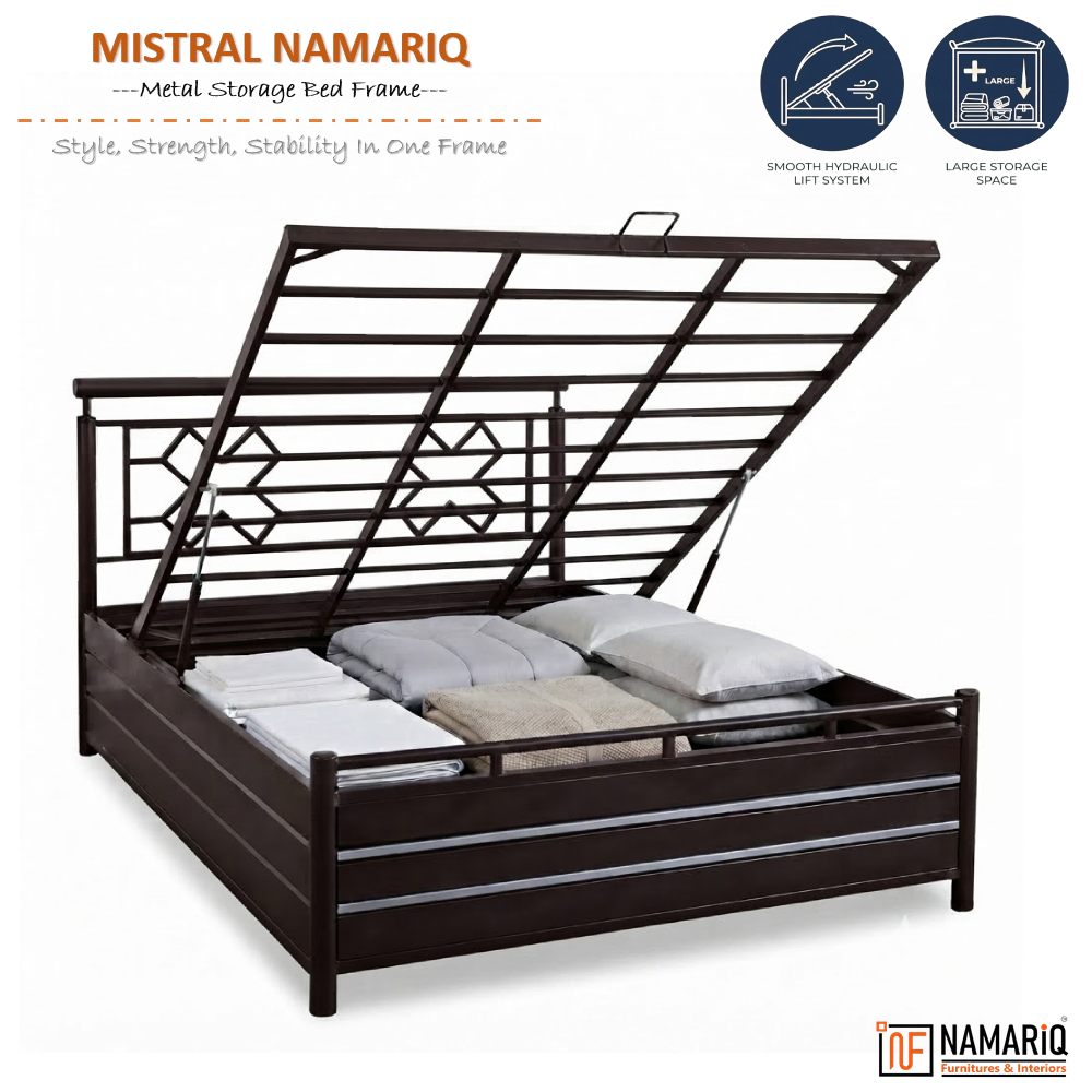mistral-namariq-heavy-duty-hydraulic-storage-metal-bed-frame-with-designer-headboard-bedroom-furniture-easy-assembly-premium-powder-coated-king-queen-single-sizes-brown-color