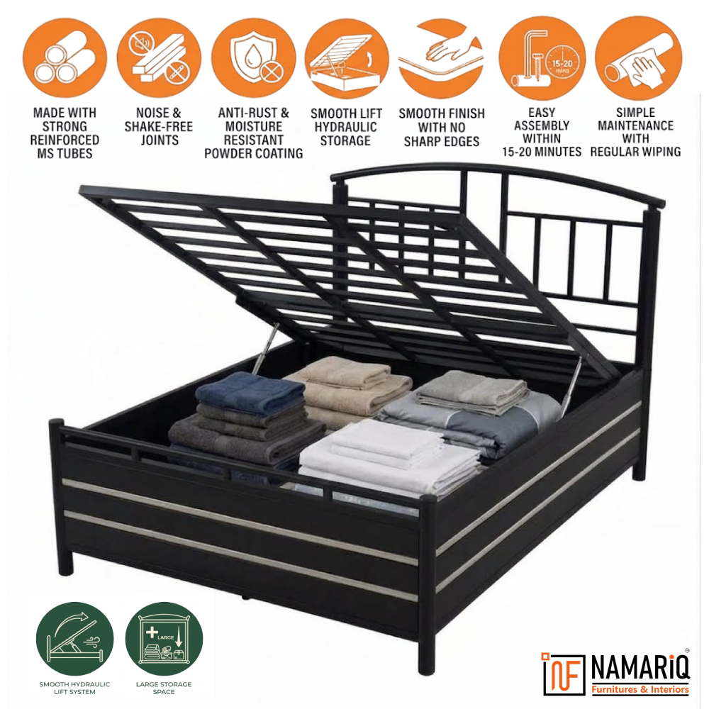 mizaan-namariq-heavy-duty-hydraulic-storage-metal-bed-frame-with-designer-headboard-bedroom-furniture-easy-assembly-premium-powder-coated-king-queen-single-sizes-black-color