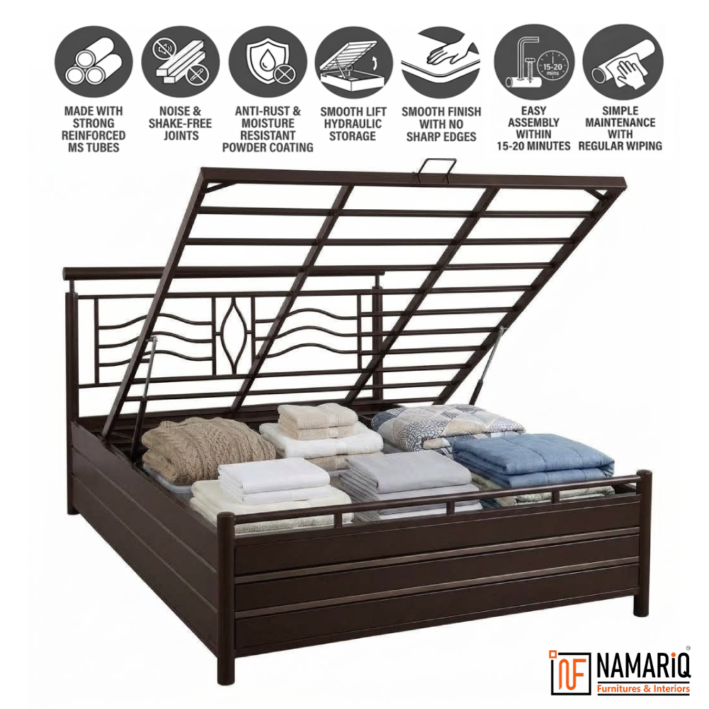 matrix-namariq-hydraulic-box-storage-metal-bed-frame-with-designer-headboard-bedroom-furniture-easy-assembly-premium-powder-coated-king-queen-single-sizes-brown-color