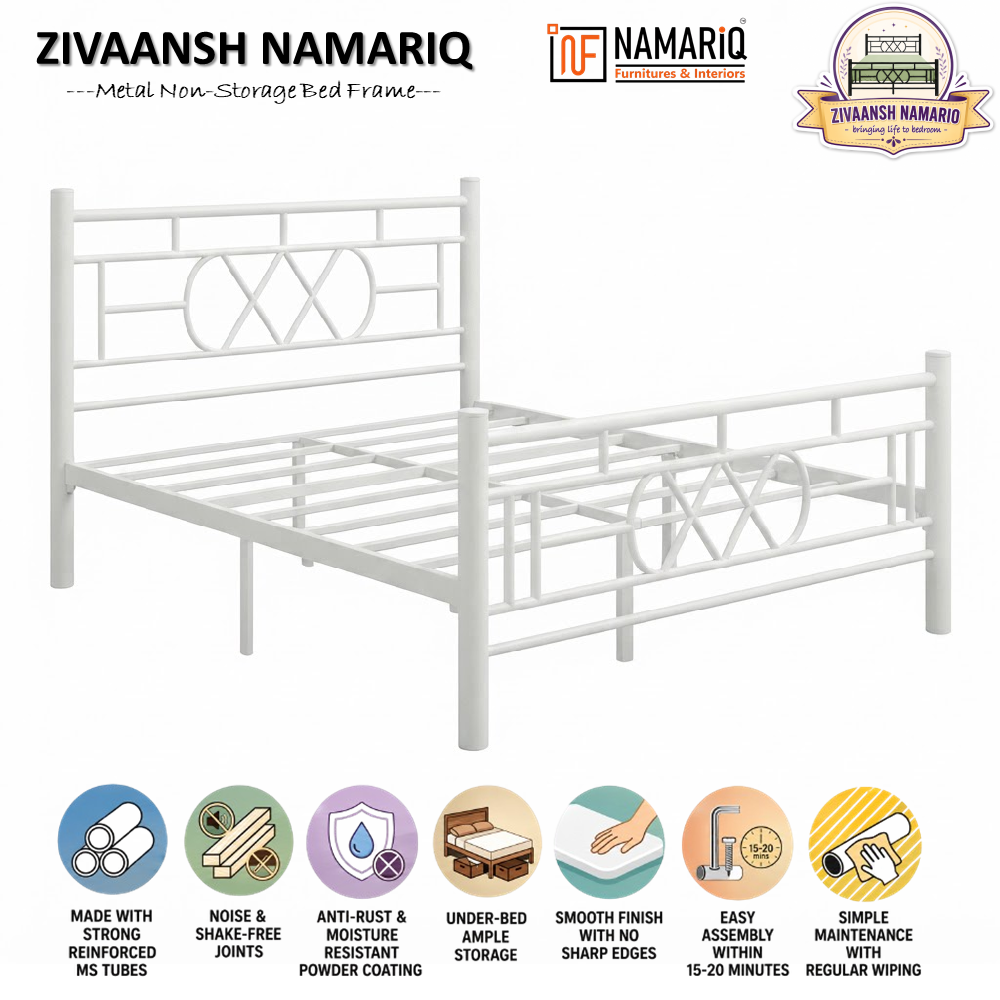 zivaansh-namariq-wrought-iron-metal-bed-without-inbuilt-storage-box-space-saving-bedroom-cot-bed-with-architectural-circle-grid-head-footboard-with-without-mattress-king-queen-single-sizes-powder-coated-white-color