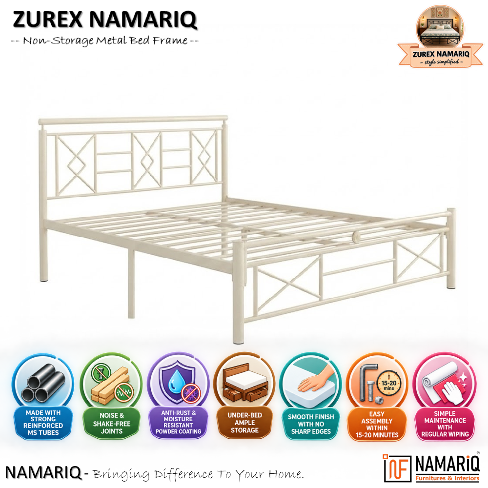 zurex-namariq-heavy-duty-metal-bed-frame-with-modern-geometric-headboard-footboard-bedroom-home-furniture-with-without-mattress-powder-coated-ivory-finish-king-queen-single-sizes