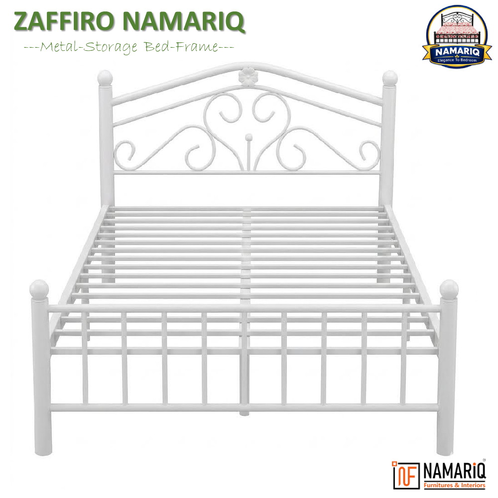 zaffiro-namariq-wrought-iron-modern-metal-bed-cot-without-inbuilt-storage-box-space-saving-bedroom-furniture-artistic-head-footboard-with-without-mattress-king-queen-single-sizes-powder-coated-white-color