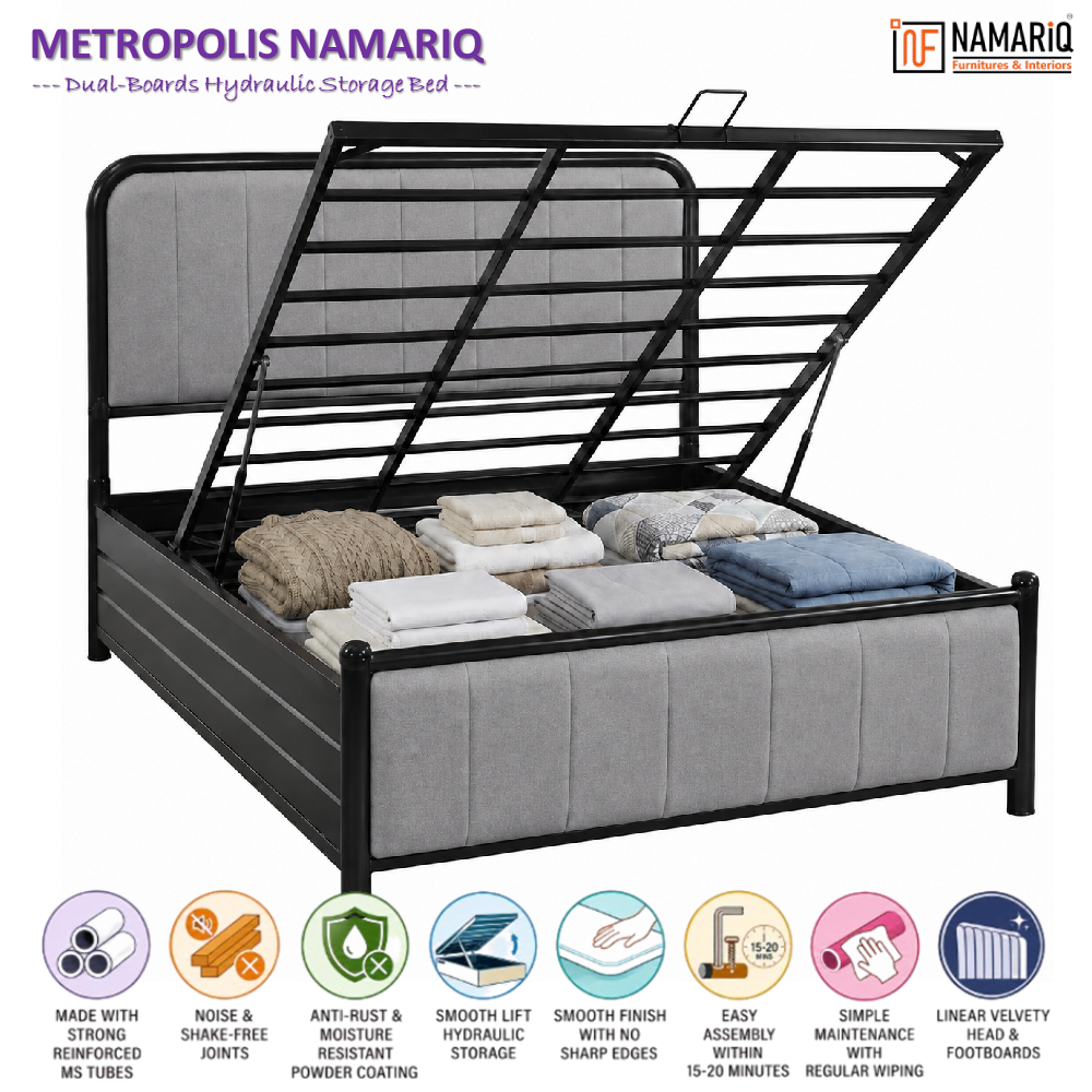 metropolis-namariq-hydraulic-storage-metal-bed-frame-with-cushioned-tufted-head-footboards-bedroom-furniture-easy-assembly-premium-powder-coated-king-queen-single-sizes-black-grey-color