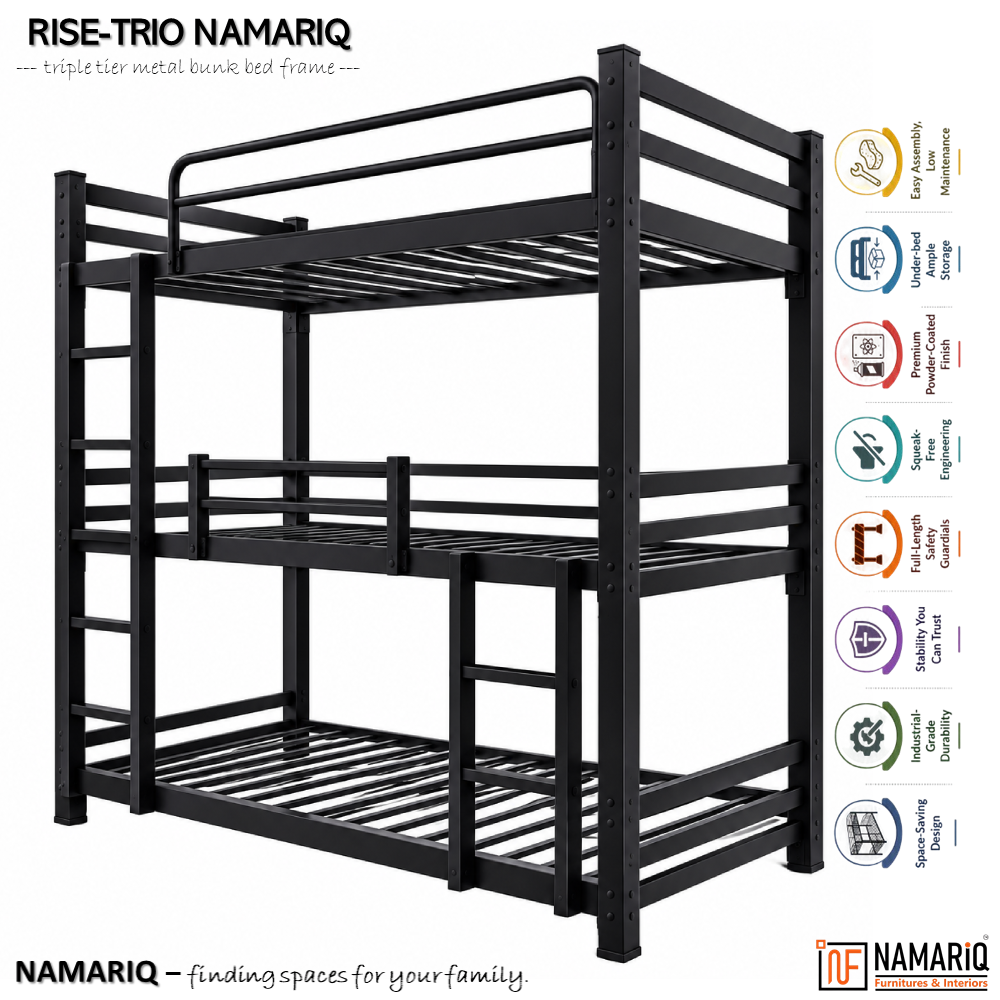 rise-trio-namariq-heavy-duty-triple-bunk-bed-frame-with-ladder-safety-guardrails-3-tier-space-saving-heavy-duty-kids-adults-guests-room-with-or-without-mattress-powder-coated-black-color