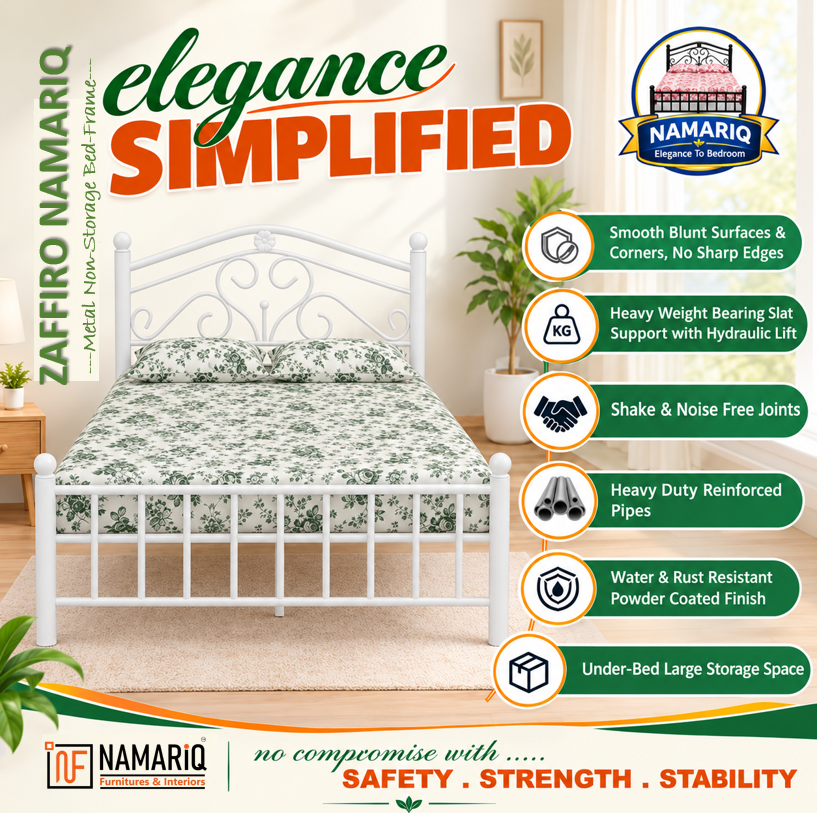 zaffiro-namariq-wrought-iron-modern-metal-bed-cot-without-inbuilt-storage-box-space-saving-bedroom-furniture-artistic-head-footboard-with-without-mattress-king-queen-single-sizes-powder-coated-white-color