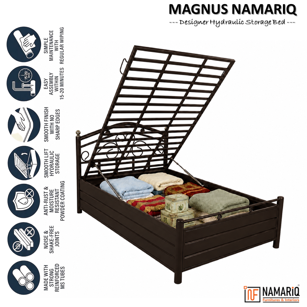 magnus-namariq-hydraulic-storage-metal-bed-frame-with-designer-headboard-bedroom-furniture-easy-assembly-premium-powder-coated-king-queen-single-sizes-brown-color