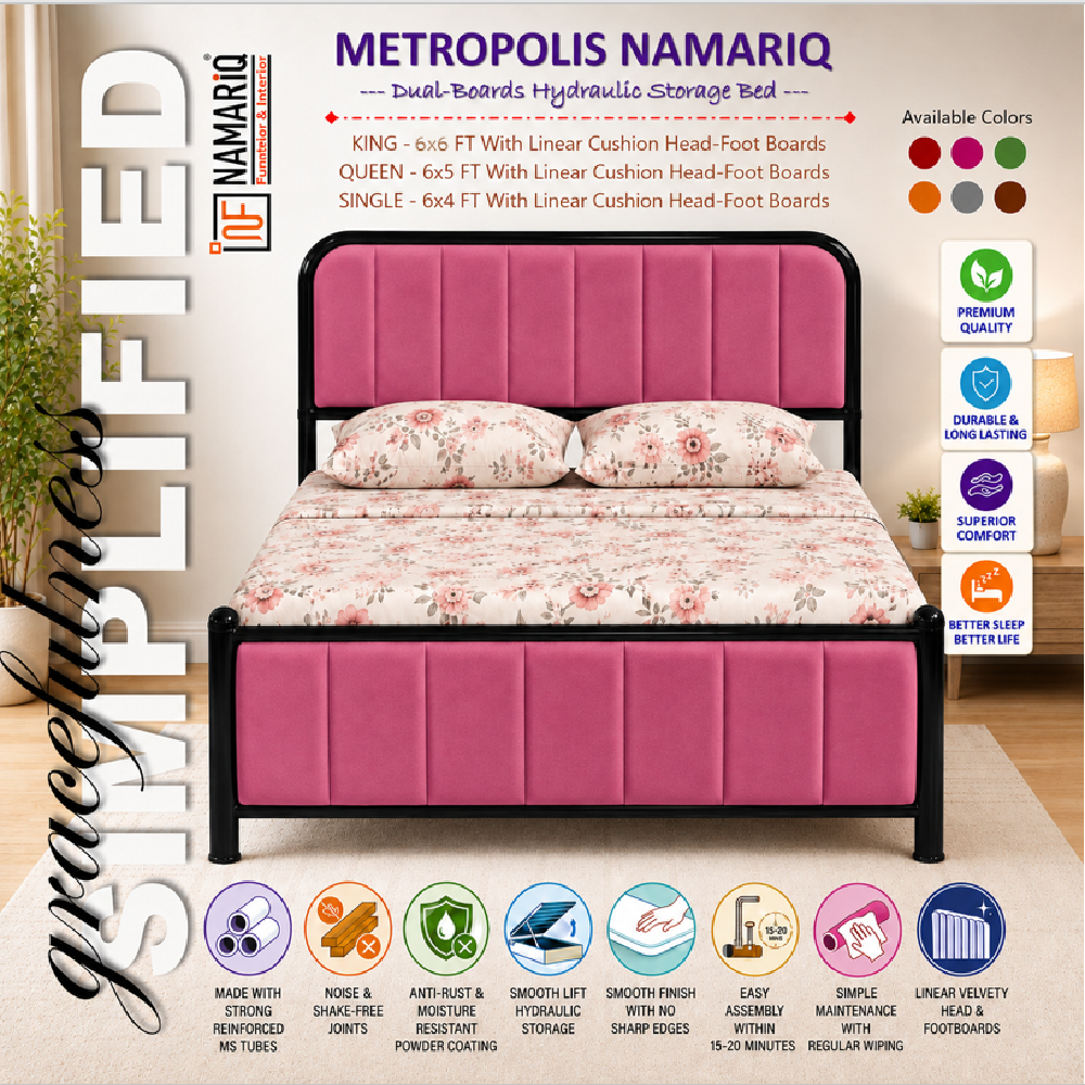 metropolis-namariq-hydraulic-storage-metal-bed-frame-with-cushioned-tufted-head-footboards-bedroom-furniture-easy-assembly-premium-powder-coated-king-queen-single-sizes-black-pink-color