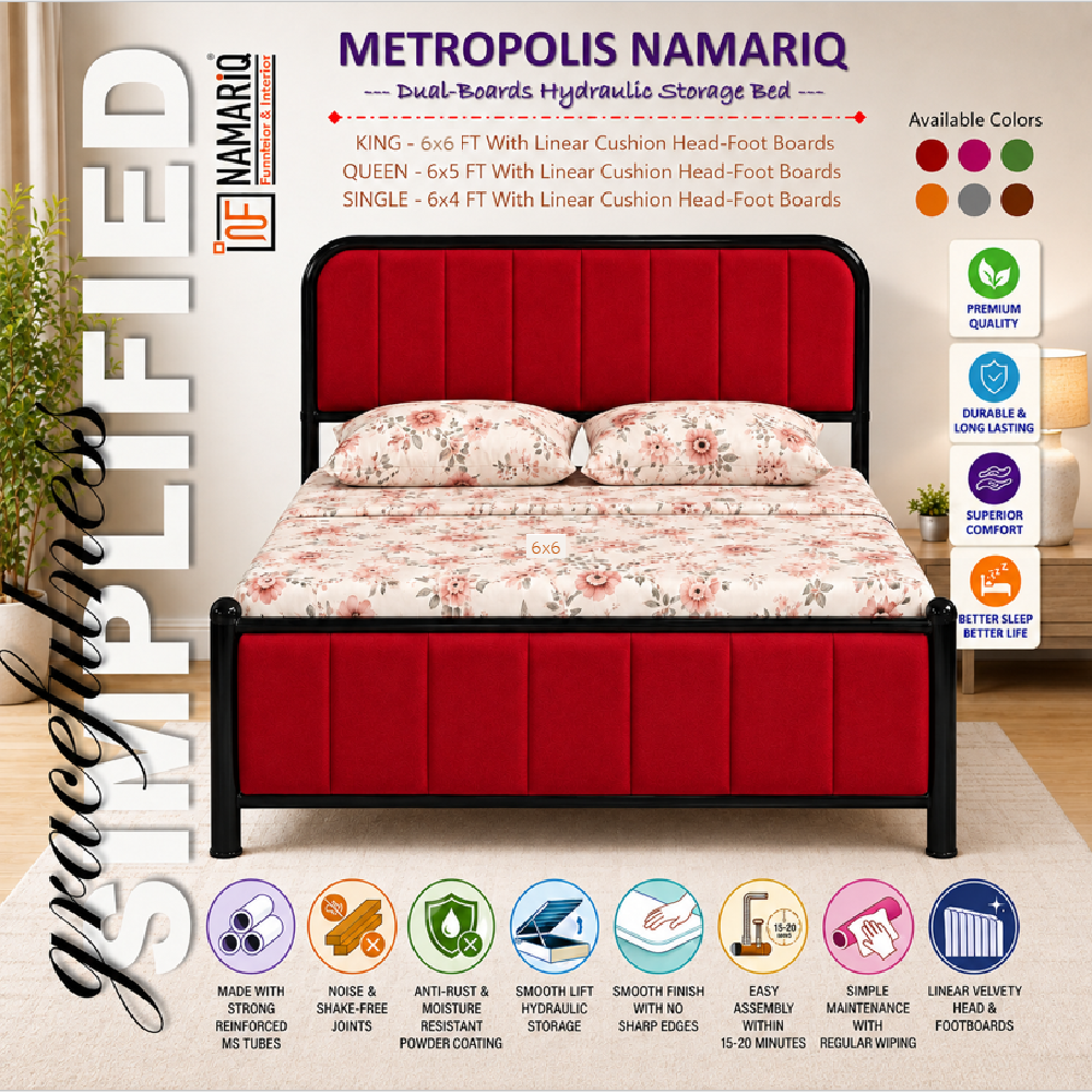 metropolis-namariq-hydraulic-storage-metal-bed-frame-with-cushioned-tufted-head-footboards-bedroom-furniture-easy-assembly-premium-powder-coated-king-queen-single-sizes-black-red-color