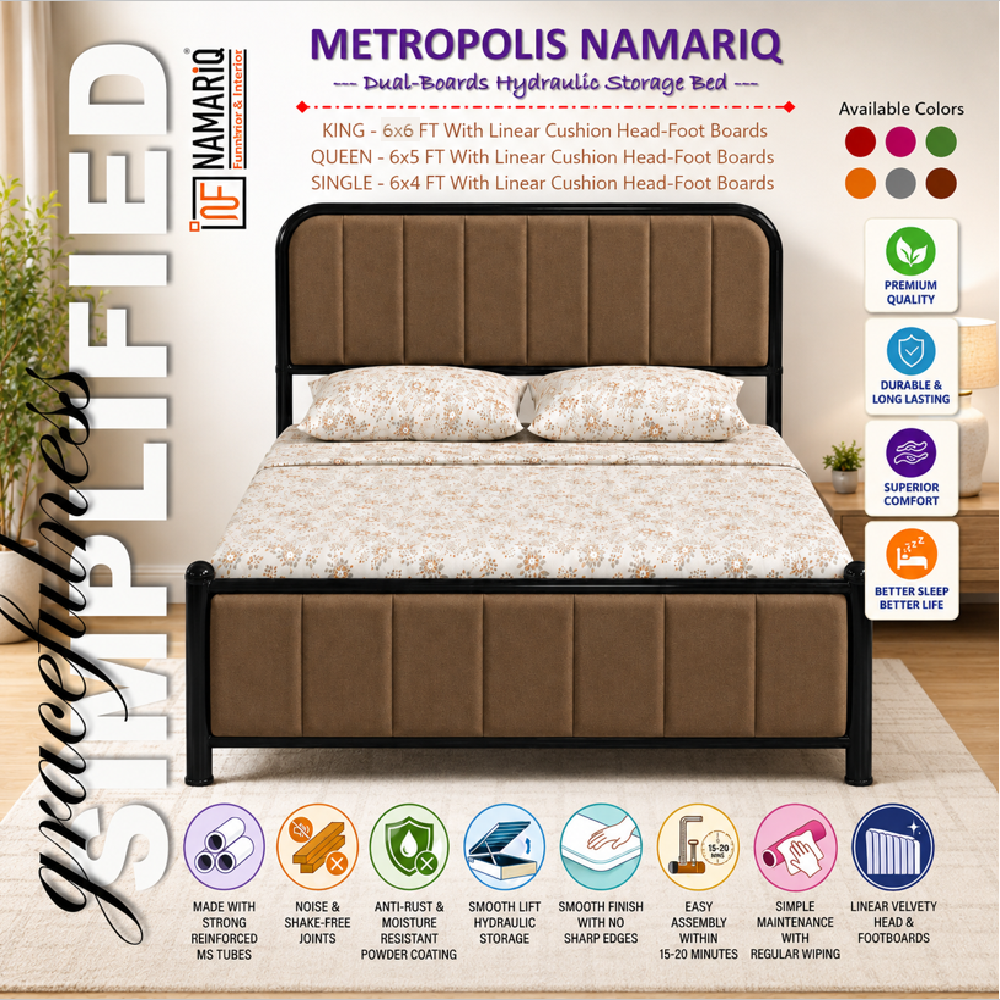 metropolis-namariq-hydraulic-storage-metal-bed-frame-with-cushioned-tufted-head-footboards-bedroom-furniture-easy-assembly-premium-powder-coated-king-queen-single-sizes-black-brown-color
