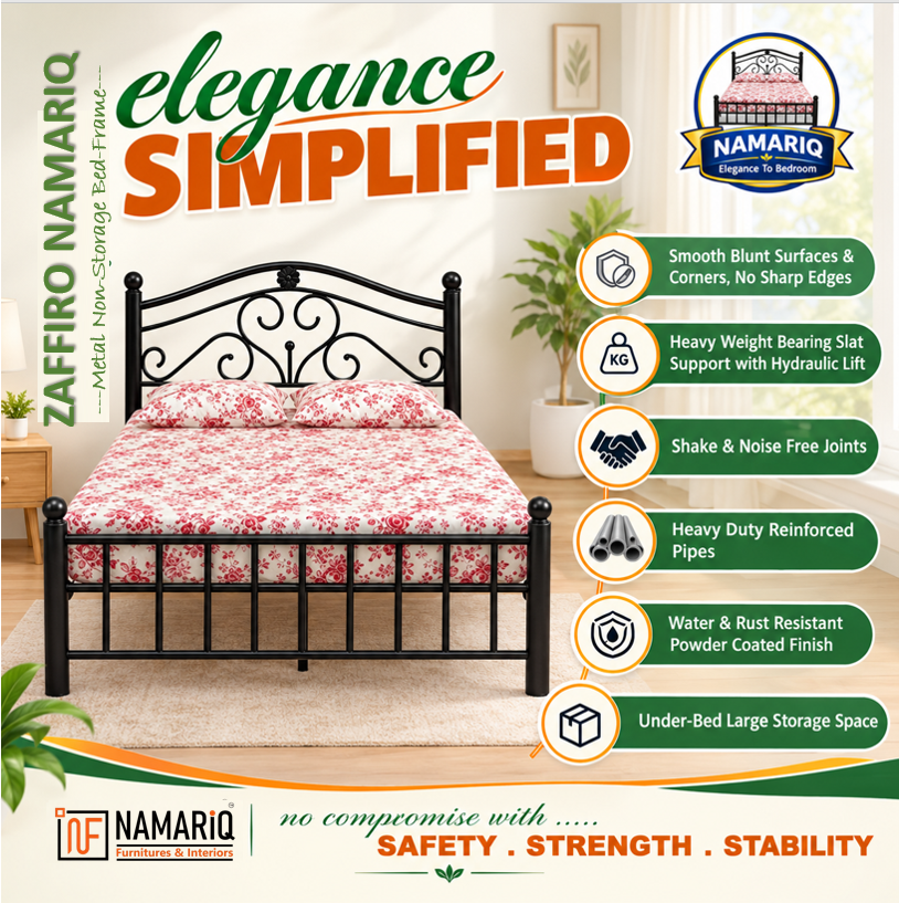 zaffiro-namariq-wrought-iron-modern-metal-bed-cot-without-inbuilt-storage-box-space-saving-bedroom-furniture-artistic-head-footboard-with-without-mattress-king-queen-single-sizes-powder-coated-black-color