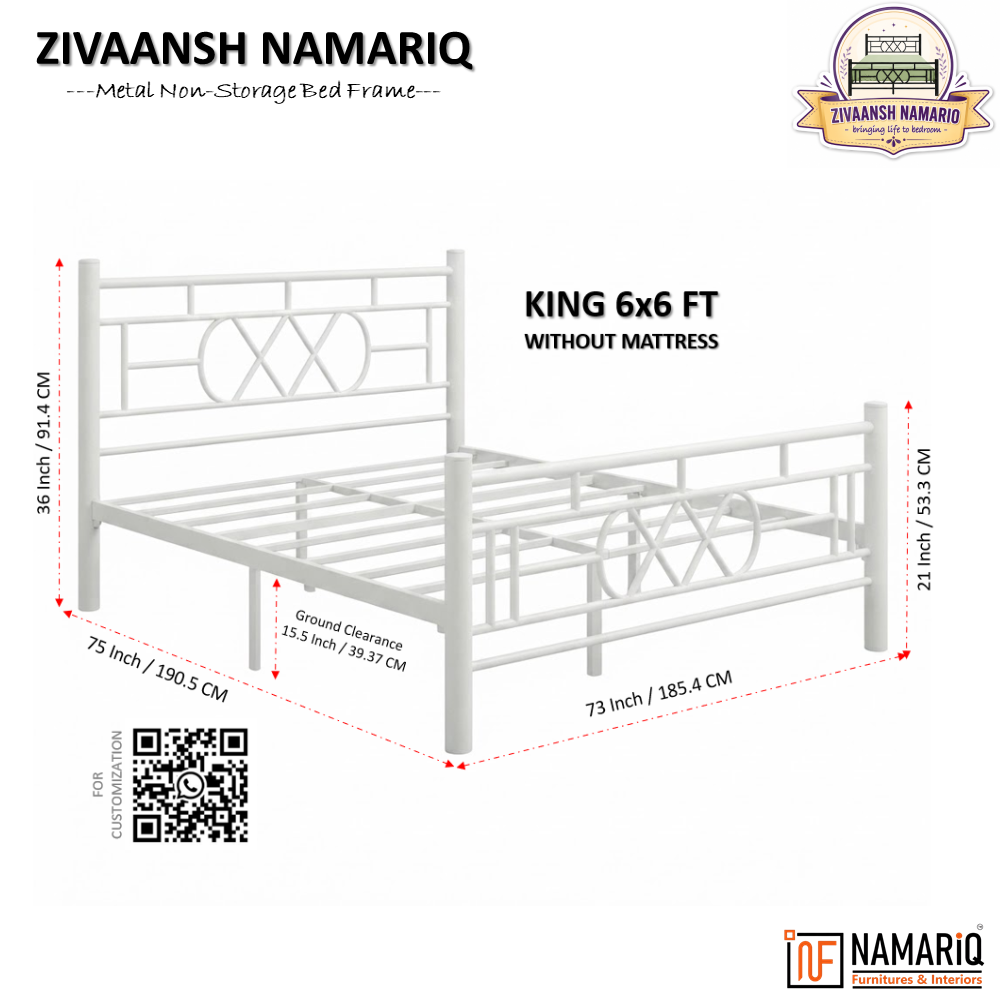 zivaansh-namariq-wrought-iron-metal-bed-without-inbuilt-storage-box-space-saving-bedroom-cot-bed-with-architectural-circle-grid-head-footboard-with-without-mattress-king-queen-single-sizes-powder-coated-white-color