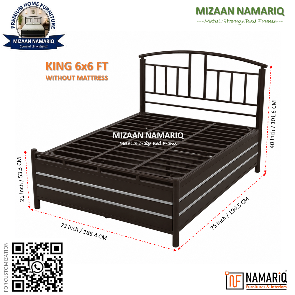 mizaan-namariq-heavy-duty-hydraulic-storage-metal-bed-frame-with-designer-headboard-bedroom-furniture-easy-assembly-premium-powder-coated-king-queen-single-sizes-brown-color