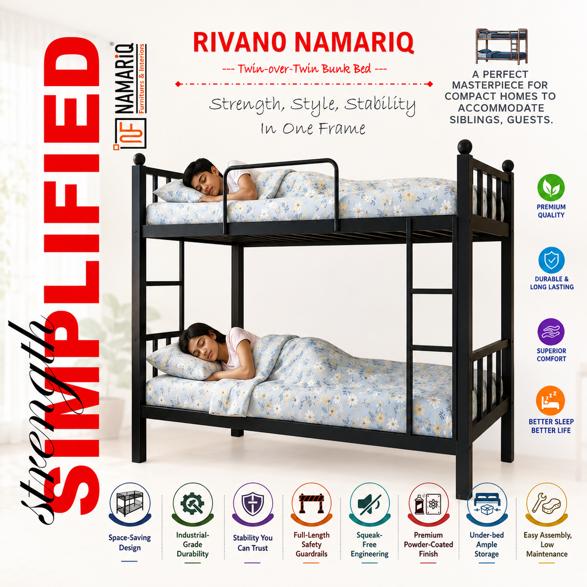 rivano-namariq-twin-bunk-bed-frame-heavy-duty-with-dual-ladder-safety-guardrails-space-saving-bed-for-kids-teens-adults-with-or-without-mattress-easy-assembly-powder-coated-black-color