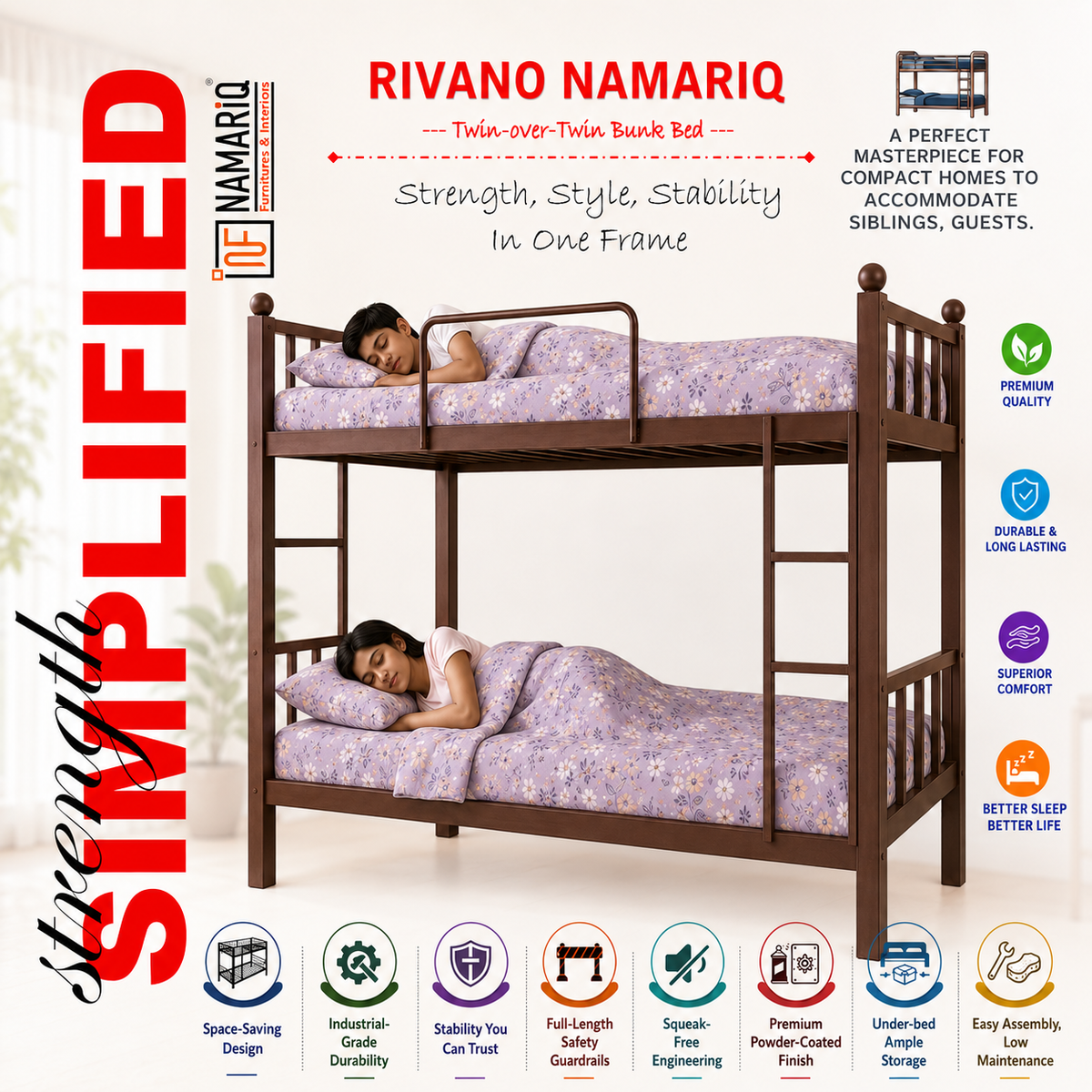 rivano-namariq-twin-bunk-bed-frame-heavy-duty-with-dual-ladder-safety-guardrails-space-saving-bed-for-kids-teens-adults-with-or-without-mattress-easy-assembly-powder-coated-brown-color