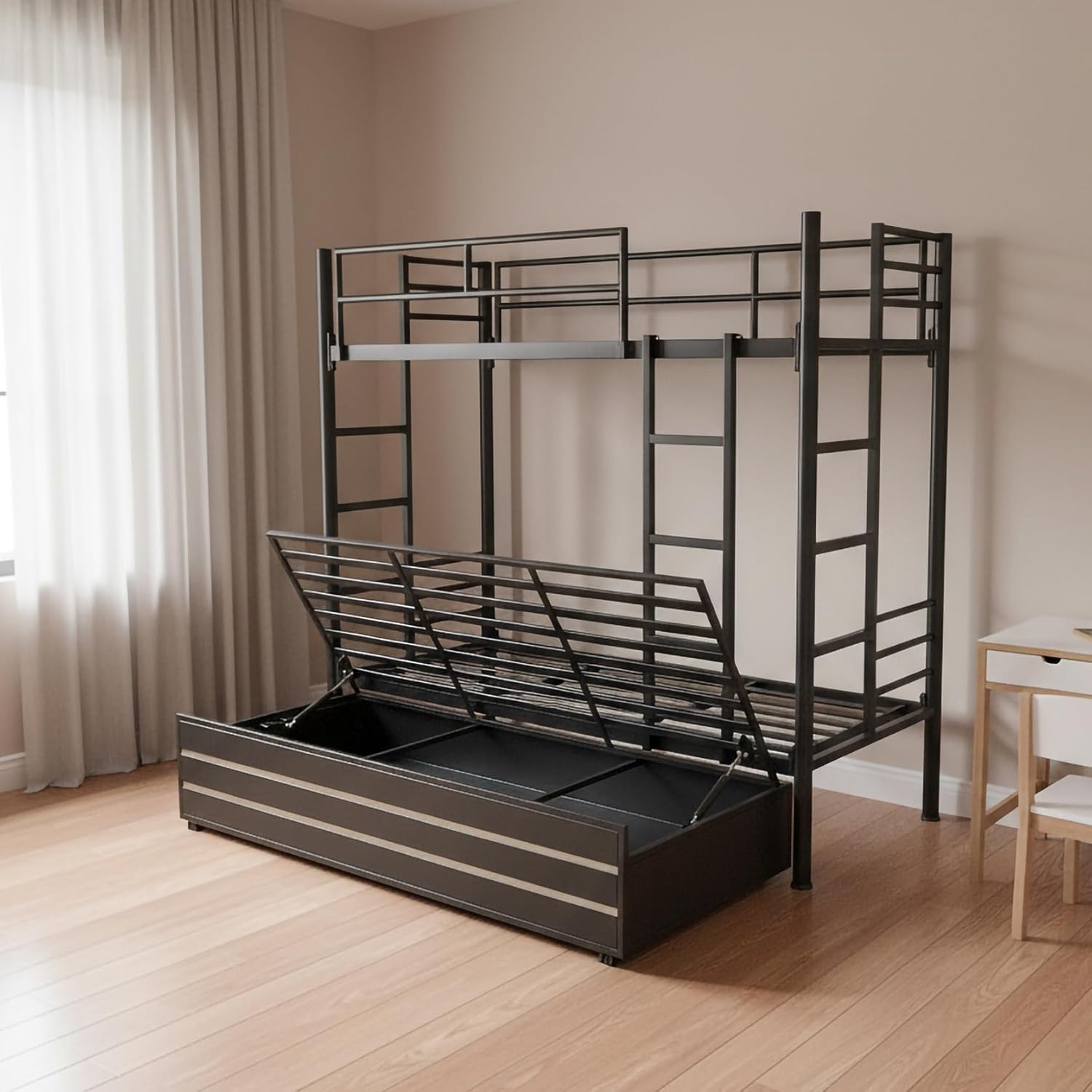 wrought-iron-bunk-bed-with-storage-box-for-adults-metal-frame-powder-coated-black