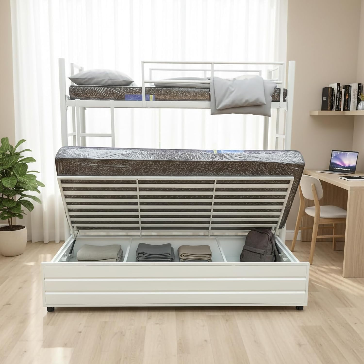 wrought-iron-bunk-bed-with-storage-box-for-adults-metal-frame-powder-coated-ivory
