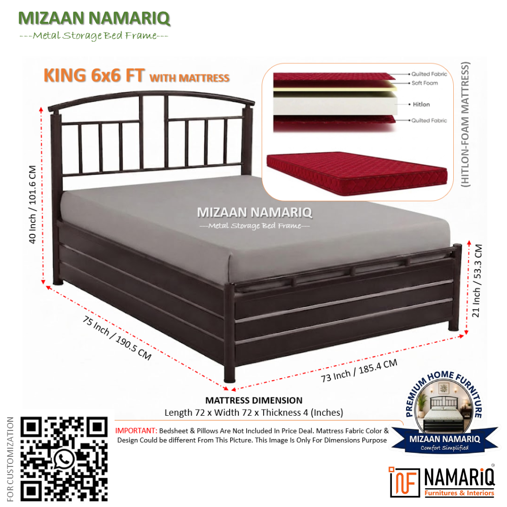 mizaan-namariq-heavy-duty-hydraulic-storage-metal-bed-frame-with-designer-headboard-bedroom-furniture-easy-assembly-premium-powder-coated-king-queen-single-sizes-brown-color