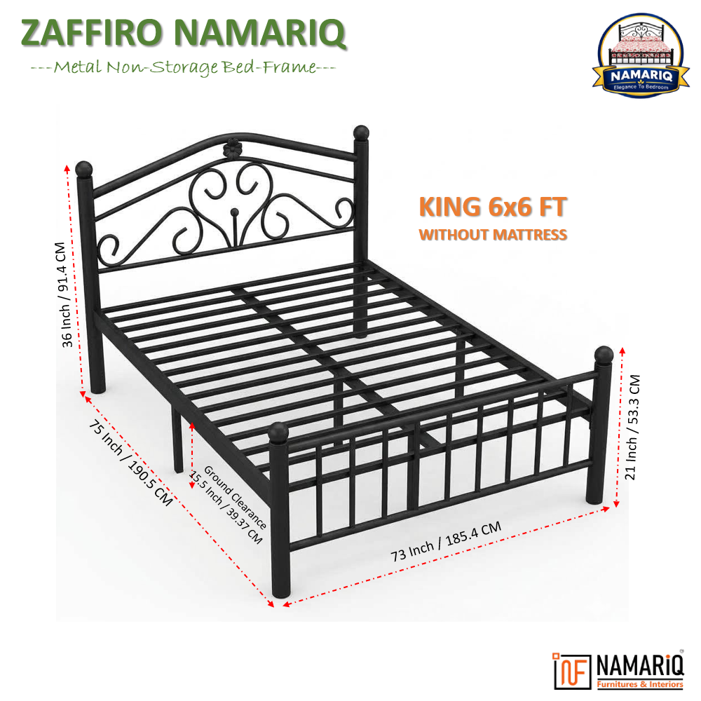 zaffiro-namariq-wrought-iron-modern-metal-bed-cot-without-inbuilt-storage-box-space-saving-bedroom-furniture-artistic-head-footboard-with-without-mattress-king-queen-single-sizes-powder-coated-black-color