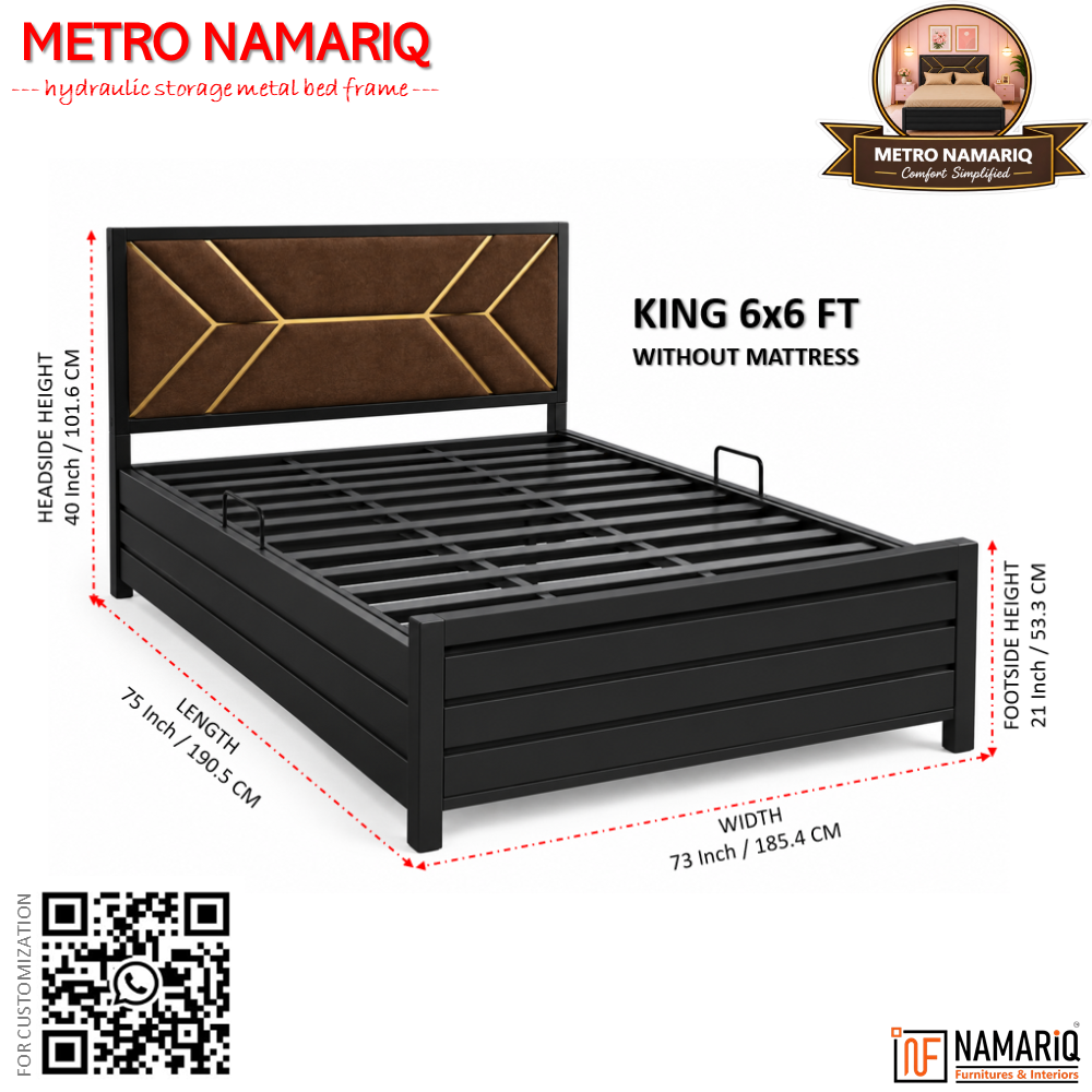 metro-namariq-hydraulic-storage-box-metal-bed-frame-with-tufted-fabric-brown-golden-headboard-bedroom-furniture-easy-assembly-premium-powder-coated-king-queen-single-sizes-black-color