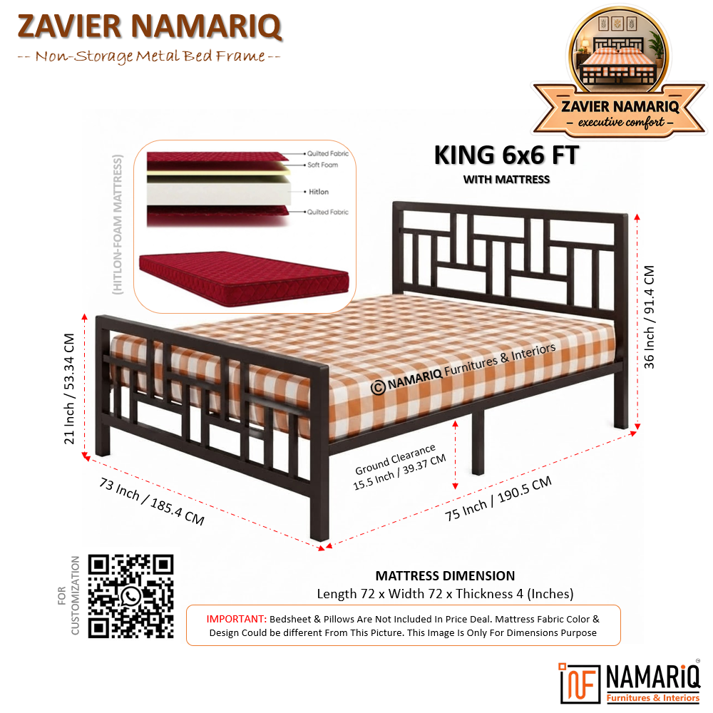 zavier-namariq-solid-wrought-iron-metal-bed-cot-without-inbuilt-storage-box-space-saving-bedroom-furniture-artistic-head-footboard-with-without-mattress-king-queen-single-sizes-powder-coated-brown-color