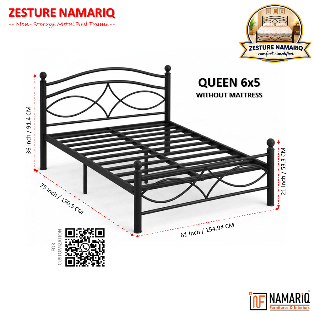 zesture-namariq-solid-wrought-iron-metal-bed-cot-without-inbuilt-storage-box-space-saving-bedroom-furniture-artistic-head-footboard-with-without-mattress-king-queen-single-sizes-powder-coated-black-color