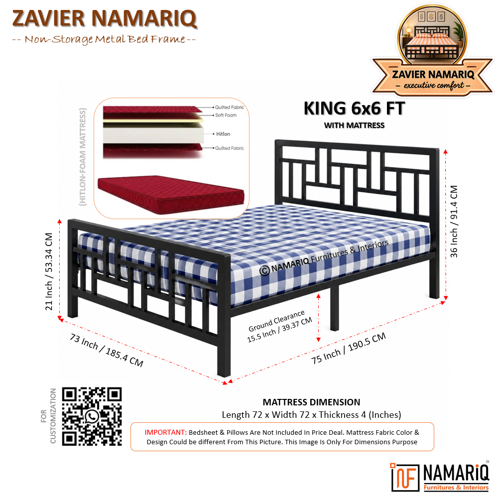 zavier-namariq-solid-wrought-iron-metal-bed-cot-without-inbuilt-storage-box-space-saving-bedroom-furniture-artistic-head-footboard-with-without-mattress-king-queen-single-sizes-powder-coated-black-color