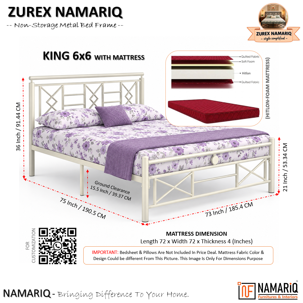 zurex-namariq-heavy-duty-metal-bed-frame-with-modern-geometric-headboard-footboard-bedroom-home-furniture-with-without-mattress-powder-coated-ivory-finish-king-queen-single-sizes