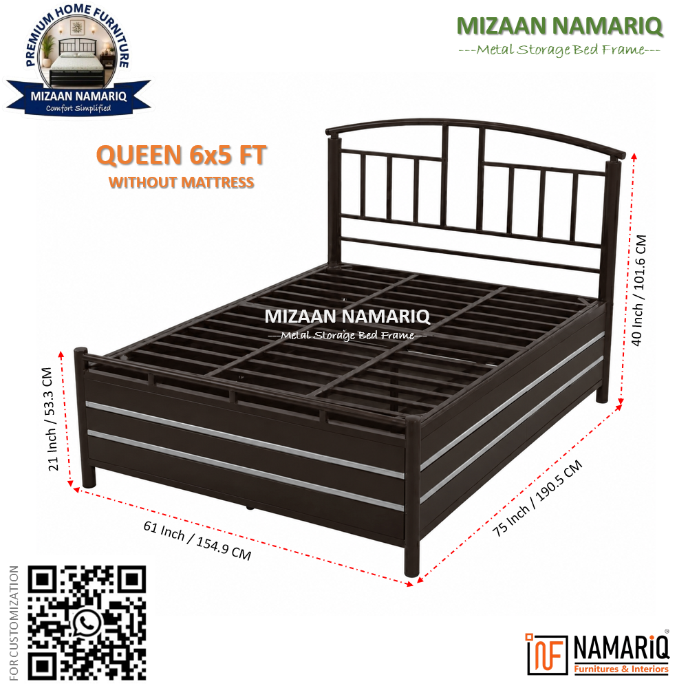 mizaan-namariq-heavy-duty-hydraulic-storage-metal-bed-frame-with-designer-headboard-bedroom-furniture-easy-assembly-premium-powder-coated-king-queen-single-sizes-brown-color