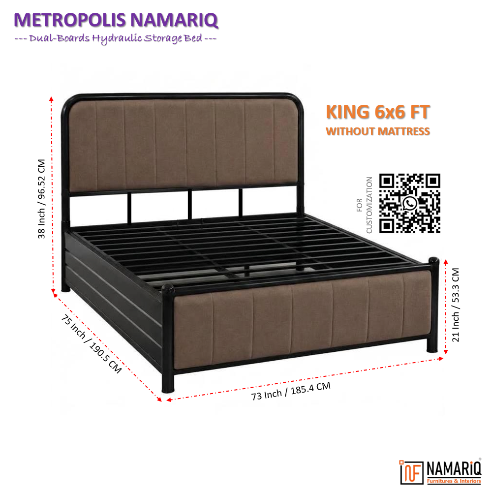 metropolis-namariq-hydraulic-storage-metal-bed-frame-with-cushioned-tufted-head-footboards-bedroom-furniture-easy-assembly-premium-powder-coated-king-queen-single-sizes-black-brown-color