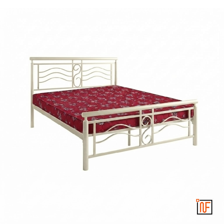 ZEPHYR NAMARIQ: Modern Sleek Wavey Wrought Iron Metal Bed, Cot for Bedroom - Without Inbuilt Storage – Water Resistant & Anti-Rust Powder Coated Finish - IVORY+2