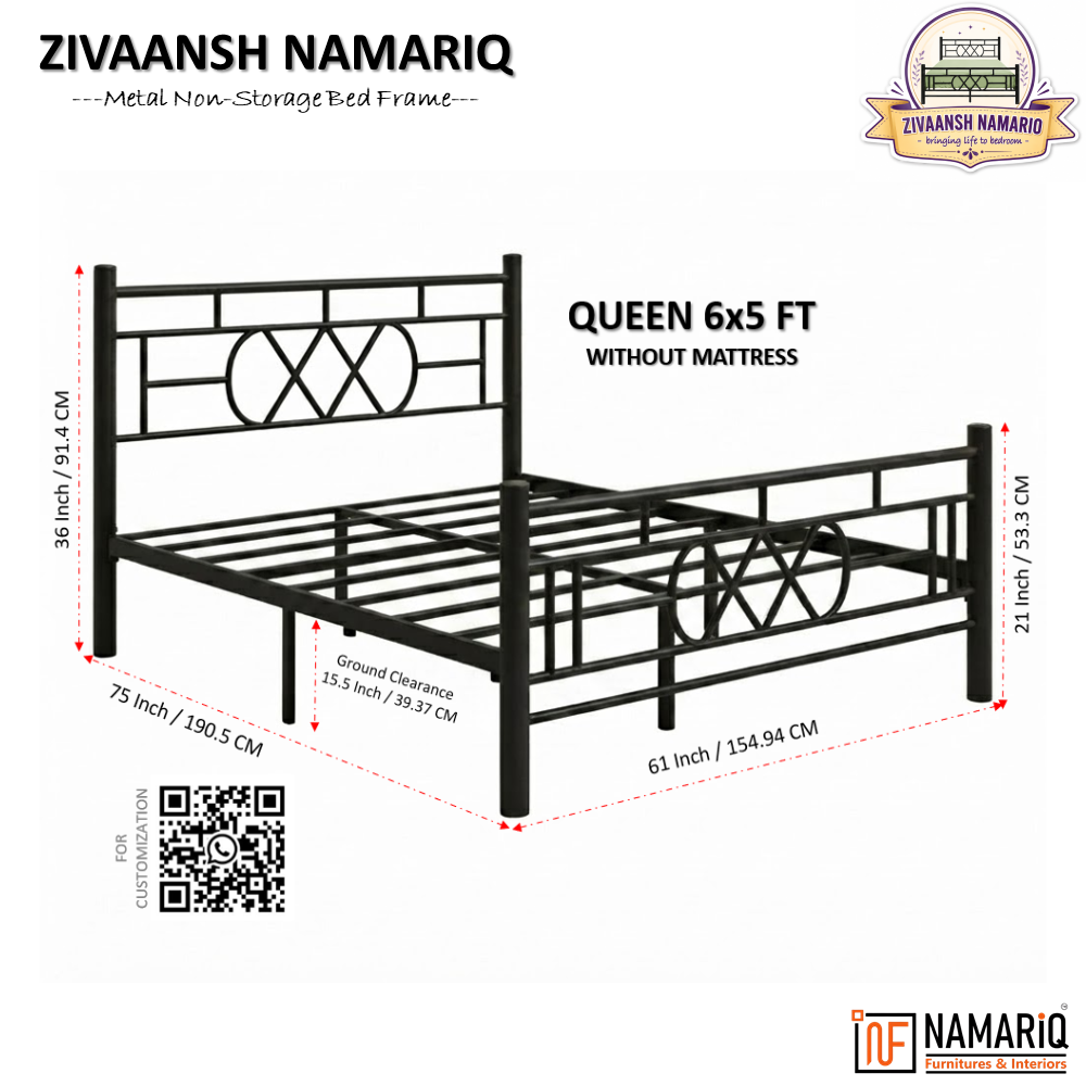zivaansh-namariq-wrought-iron-metal-bed-without-inbuilt-storage-box-space-saving-bedroom-cot-bed-with-architectural-circle-grid-head-footboard-with-without-mattress-king-queen-single-sizes-powder-coated-black-color