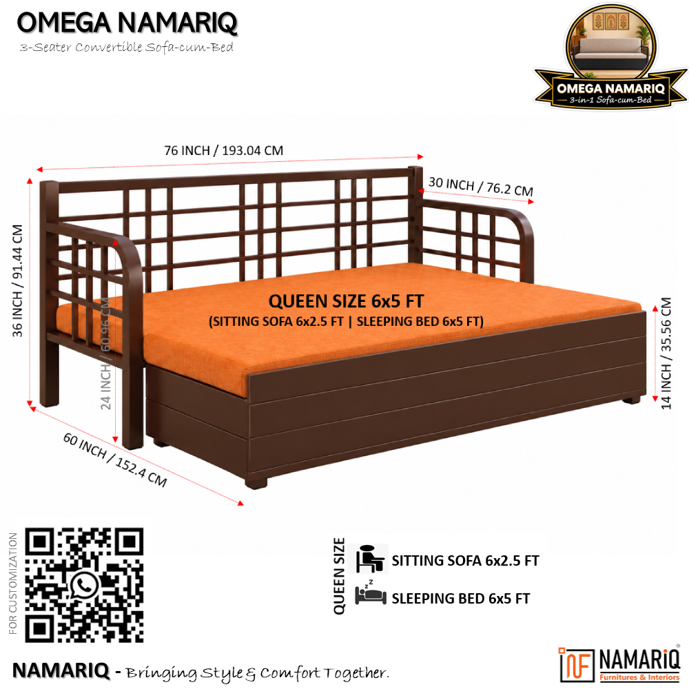 omega-namariq-3-seater-metal-convertible-sofa-cum-bed-hydraulic-storage-box-space-saving-livingroom-home-furniture-easy-assembly-mattress-cushions-included-brown-frame-with-orange-fabric