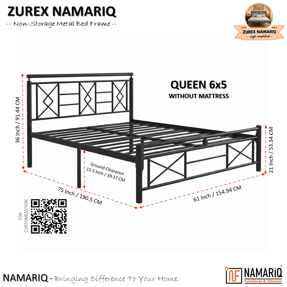 zurex-namariq-heavy-duty-metal-bed-frame-with-modern-geometric-headboard-footboard-bedroom-home-furniture-with-without-mattress-powder-coated-black-finish-king-queen-single-sizes