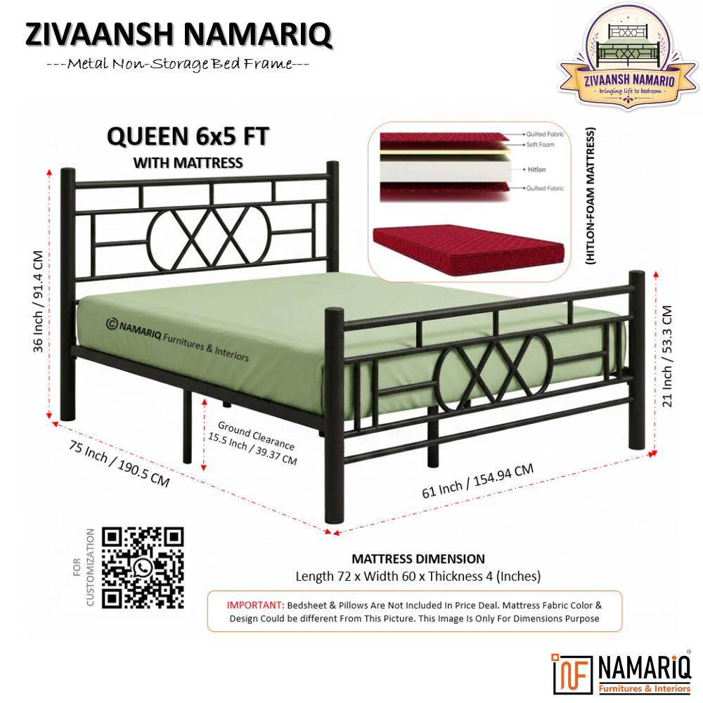 zivaansh-namariq-wrought-iron-metal-bed-without-inbuilt-storage-box-space-saving-bedroom-cot-bed-with-architectural-circle-grid-head-footboard-with-without-mattress-king-queen-single-sizes-powder-coated-black-color