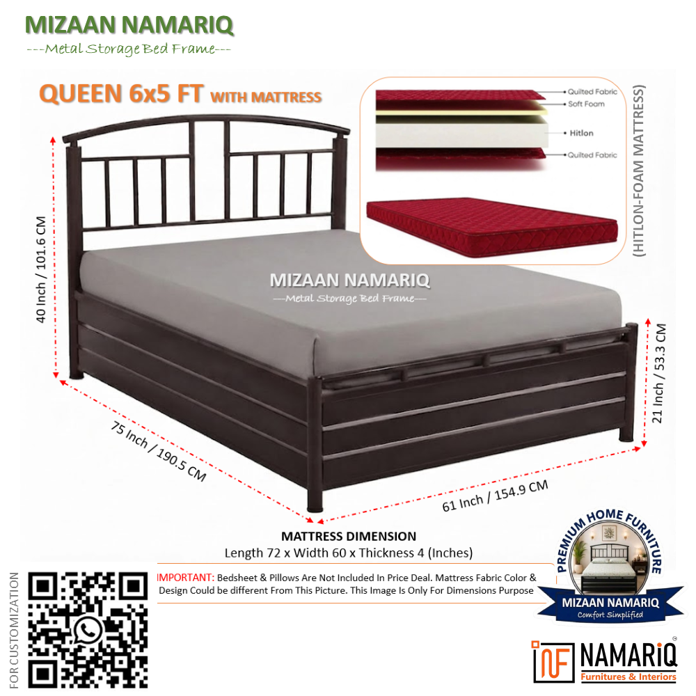 mizaan-namariq-heavy-duty-hydraulic-storage-metal-bed-frame-with-designer-headboard-bedroom-furniture-easy-assembly-premium-powder-coated-king-queen-single-sizes-brown-color