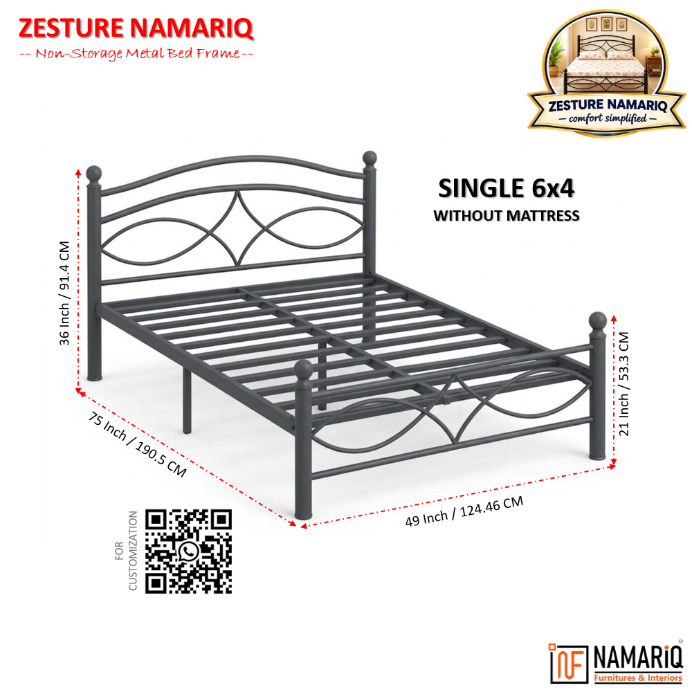 zesture-namariq-solid-wrought-iron-metal-bed-cot-without-inbuilt-storage-box-space-saving-bedroom-furniture-artistic-head-footboard-with-without-mattress-king-queen-single-sizes-powder-coated-grey-color
