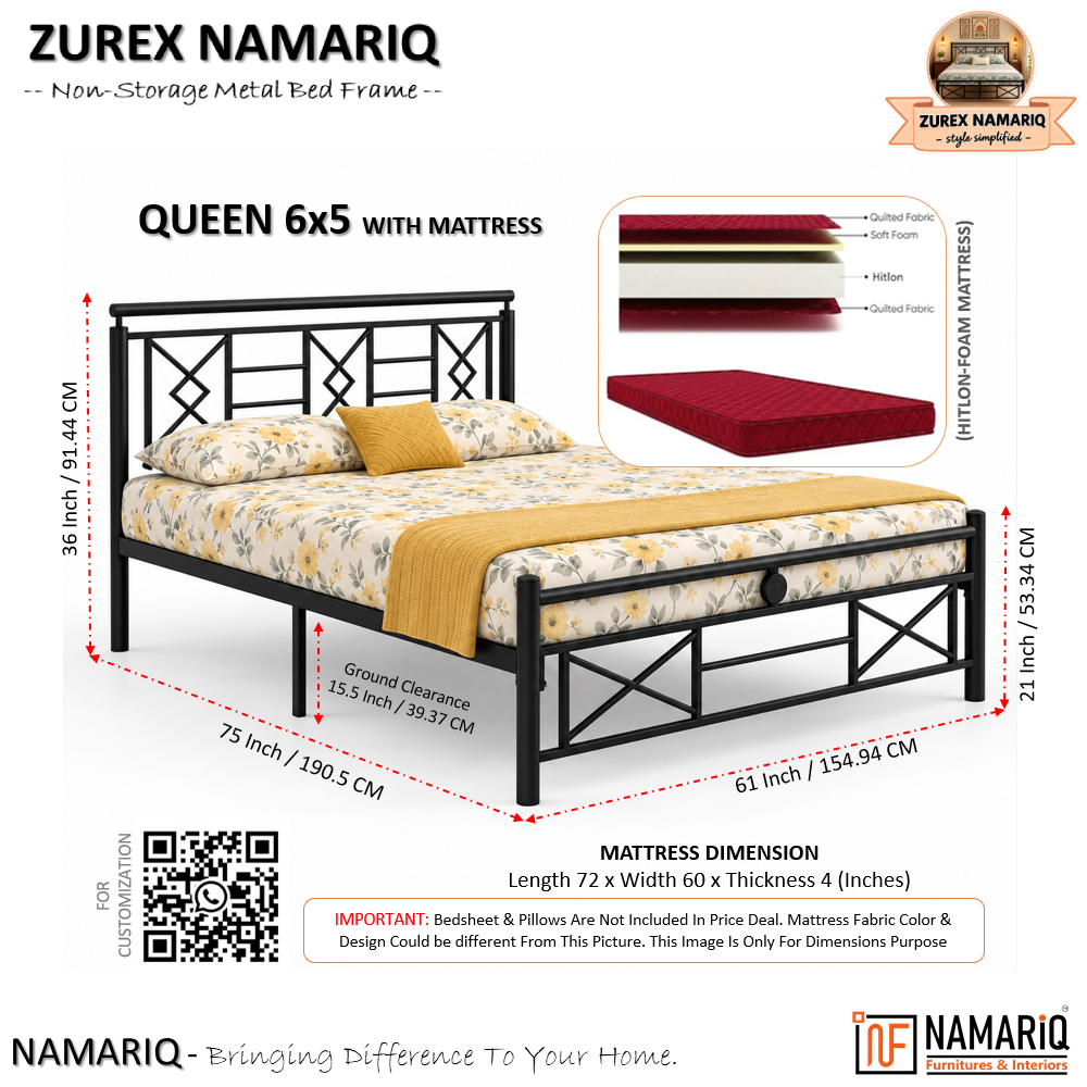 zurex-namariq-heavy-duty-metal-bed-frame-with-modern-geometric-headboard-footboard-bedroom-home-furniture-with-without-mattress-powder-coated-black-finish-king-queen-single-sizes