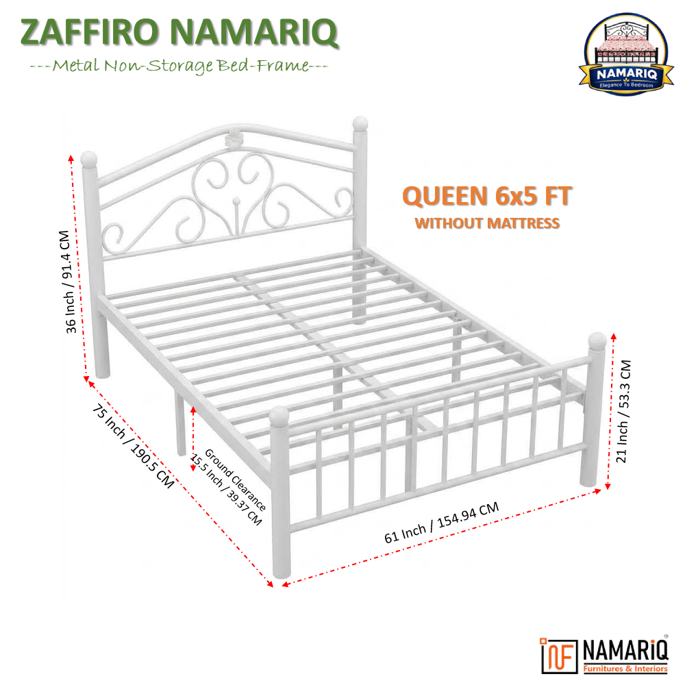zaffiro-namariq-wrought-iron-modern-metal-bed-cot-without-inbuilt-storage-box-space-saving-bedroom-furniture-artistic-head-footboard-with-without-mattress-king-queen-single-sizes-powder-coated-white-color