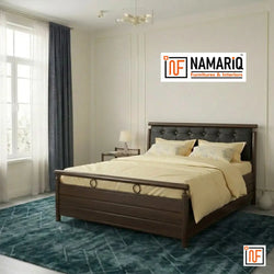 MAGNIFIQUE NAMARIQ: Stylish Metal Bed – With Hydraulic Box Storage – Water Resistant & Anti-Rust Powder Coated Finish - BROWN