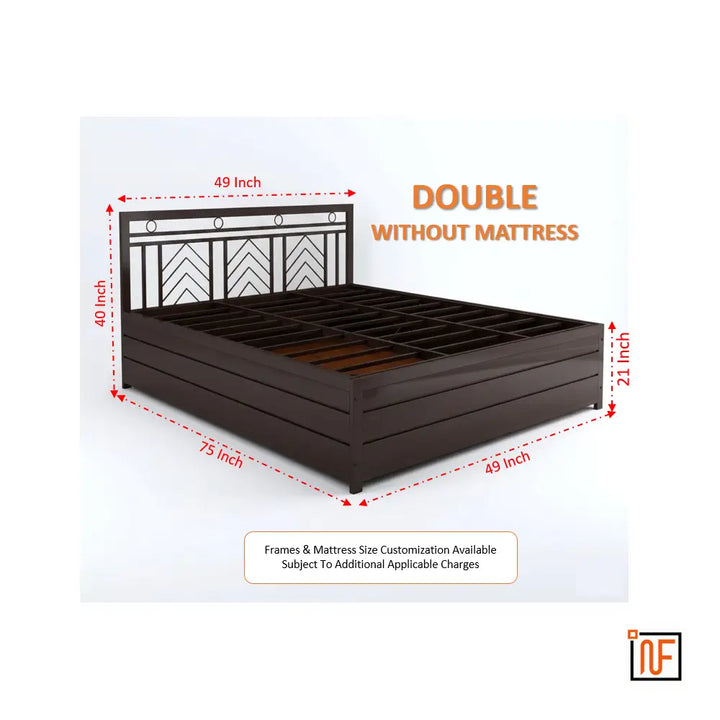 MAITRA NAMARIQ: Modern Metal Bed – With Hydraulic Box Storage – Water Resistant & Anti-Rust Powder Coated Finish - BROWN