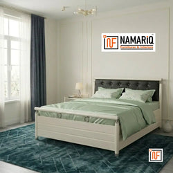MAGNIFIQUE NAMARIQ: Stylish Metal Bed – With Hydraulic Box Storage – Water Resistant & Anti-Rust Powder Coated Finish - IVORY