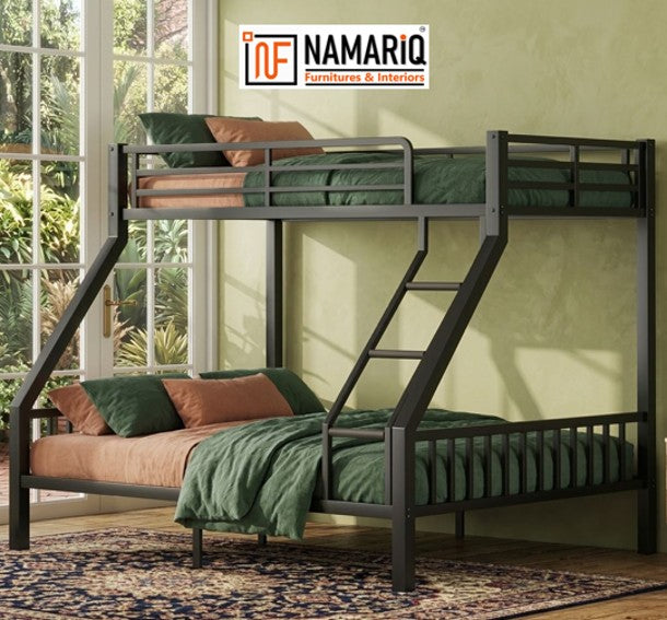 kutumb-namariq-twin-over-full-heavy-duty-metal-bunk-bed-space-saving-designed-for-family-with-parents-and-a-kid-without-storage-box-without-mattresses-matte-black-powder-coated-finish