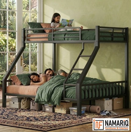 kutumb-namariq-twin-over-full-heavy-duty-metal-bunk-bed-space-saving-designed-for-family-with-parents-and-a-kid-without-storage-box-without-mattresses-matte-black-powder-coated-finish