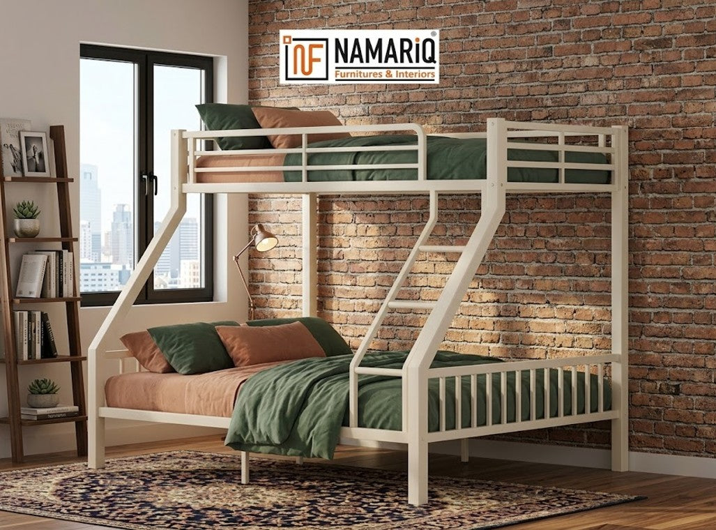 kutumb-namariq-twin-over-full-heavy-duty-metal-bunk-bed-space-saving-designed-for-family-with-parents-and-a-kid-without-storage-box-without-mattresses-ivory-white-powder-coated-finish