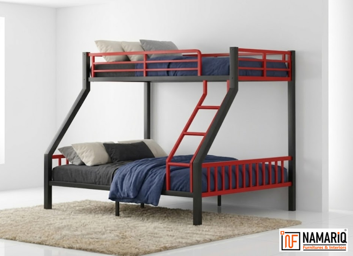 kutumb-namariq-twin-over-full-heavy-duty-metal-bunk-bed-space-saving-designed-for-family-with-parents-and-a-kid-without-storage-box-without-mattresses-black-red-powder-coated-finish