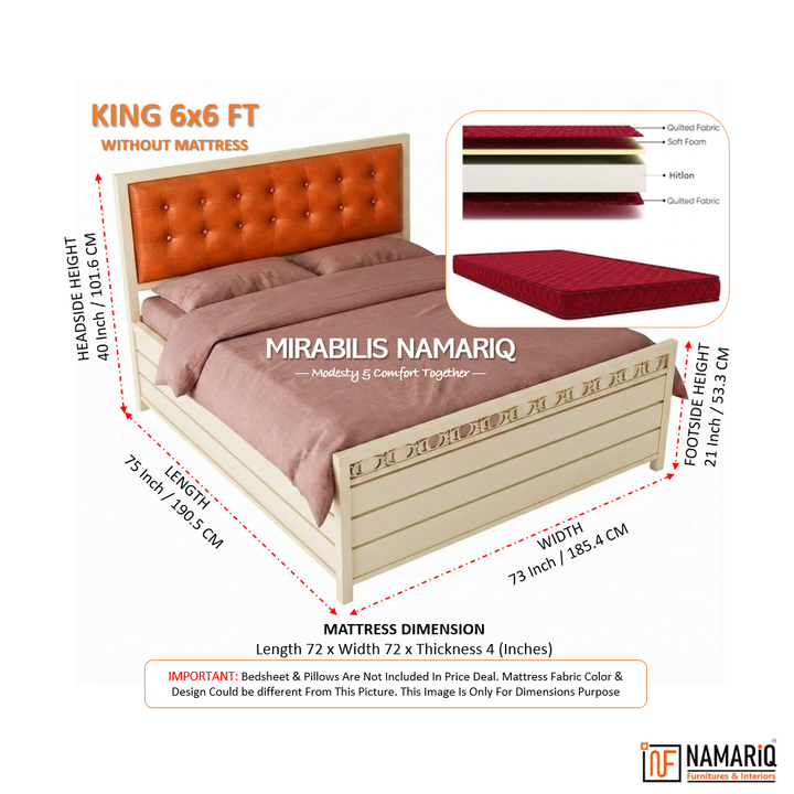 MIRABILIS NAMARIQ: Heavy Duty Hydraulic Storage Metal Bed Frame | Tufted Cushion Headboard | Bedroom Furniture | Easy Assembly | Premium Powder Coated | KING, QUEEN, SINGLE Sizes | BROWN Color+2