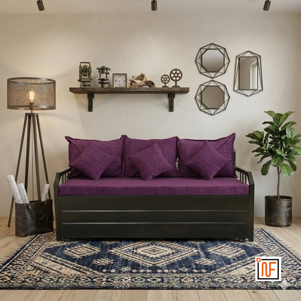 omega-namariq-minimalist-design-wrought-metal-sofa-cum-bed-convertible-sofa-cum-bed-with-hydraulic-box-storage-for-bedroom-living-room-water-resistant-anti-rust-powder-coated-finish-black-purple-combination