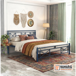 ZUREX NAMARIQ: Stylish Sleek Wrought Iron Metal Bed for Bedroom - Without Inbuilt Storage – Water Resistant & Anti-Rust Powder Coated Finish - BLUE