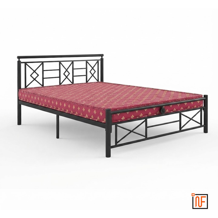 ZUREX NAMARIQ: Stylish Sleek Wrought Iron Metal Bed for Bedroom - Without Inbuilt Storage – Water Resistant & Anti-Rust Powder Coated Finish - BLACK+2